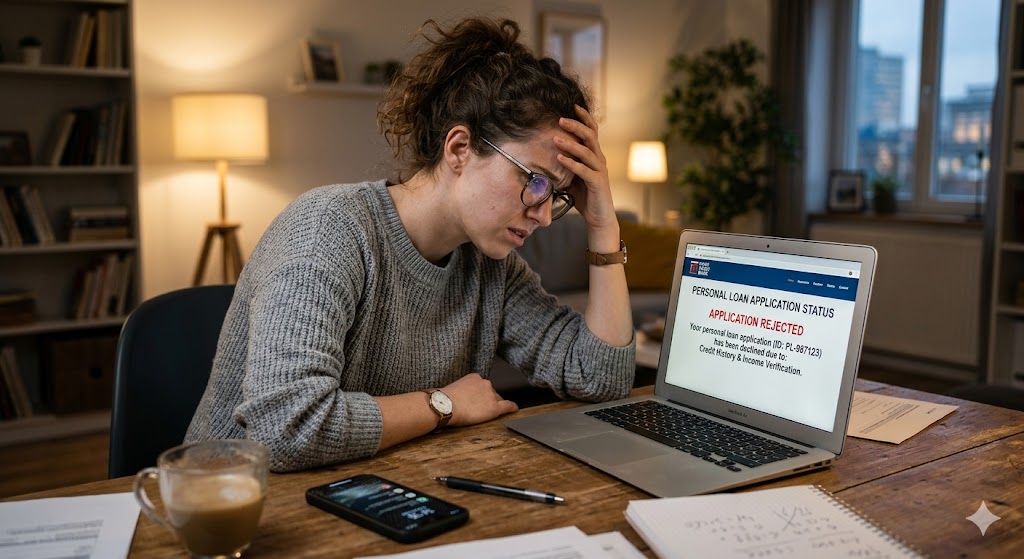 Person checking rejected personal loan application online