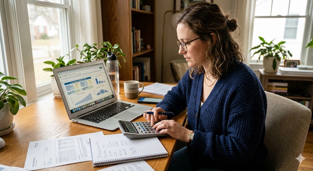 Person calculating EMI for loan repayment