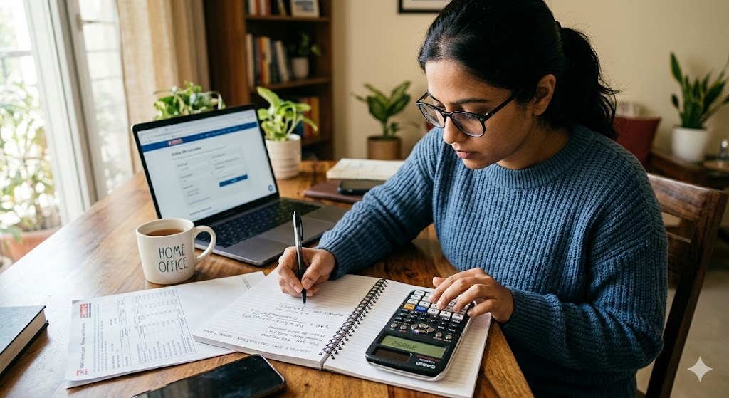 Student calculating education loan EMI