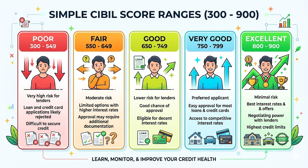 CIBIL score range chart for loan approval
