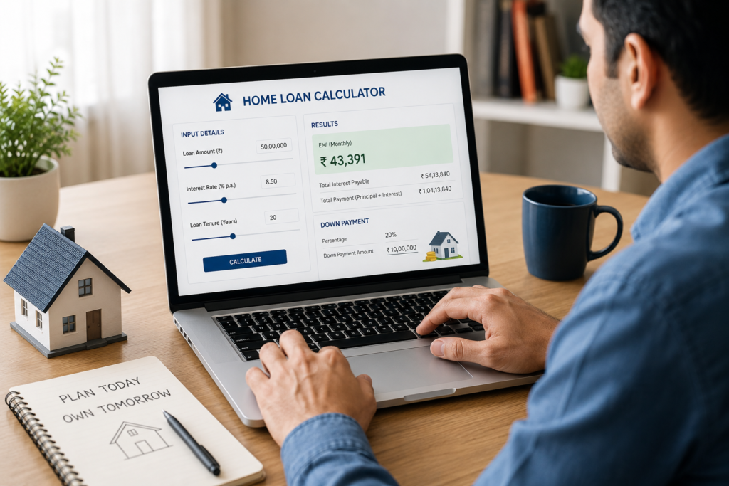 Person calculating home loan down payment and EMI