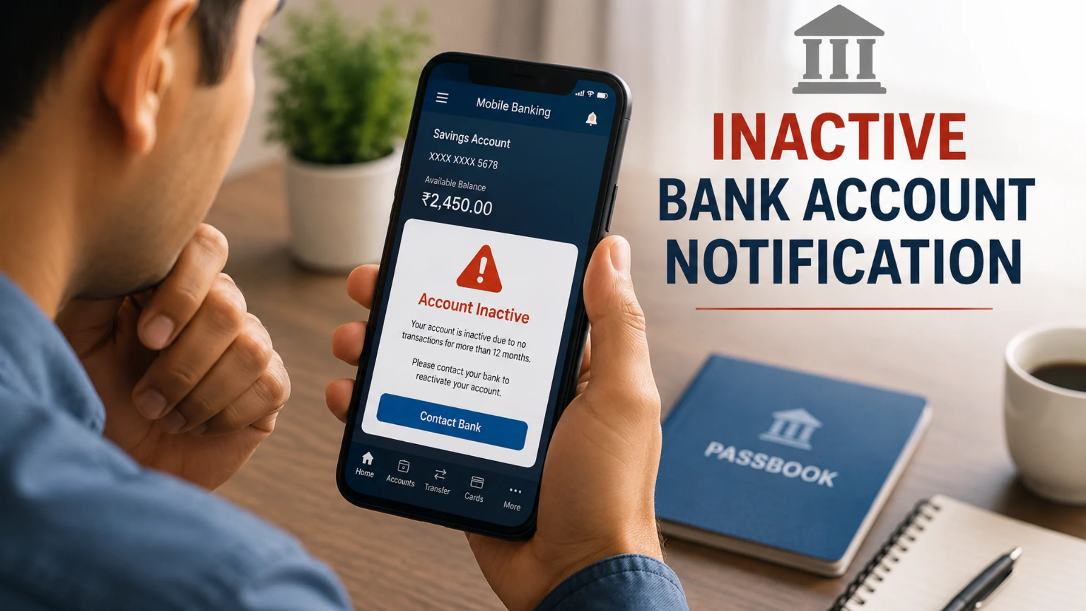 Person checking inactive bank account status on mobile banking app