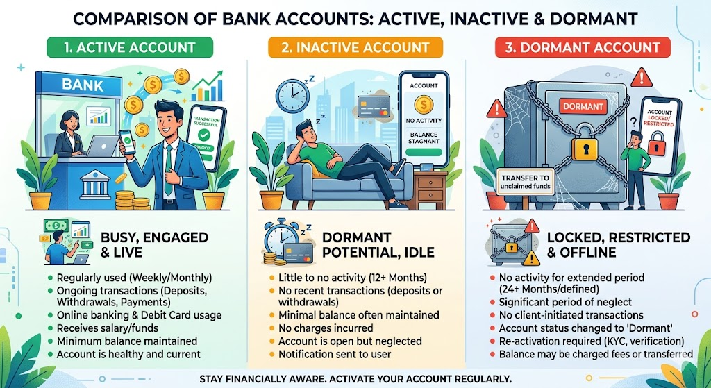 Difference between inactive and dormant bank accounts