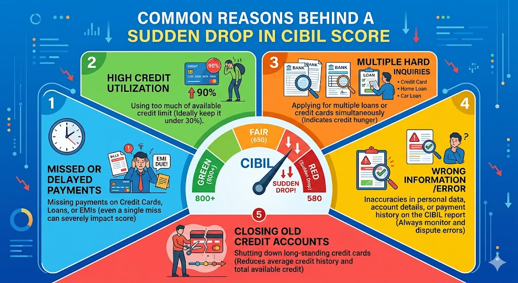 Common reasons behind a sudden drop in CIBIL score