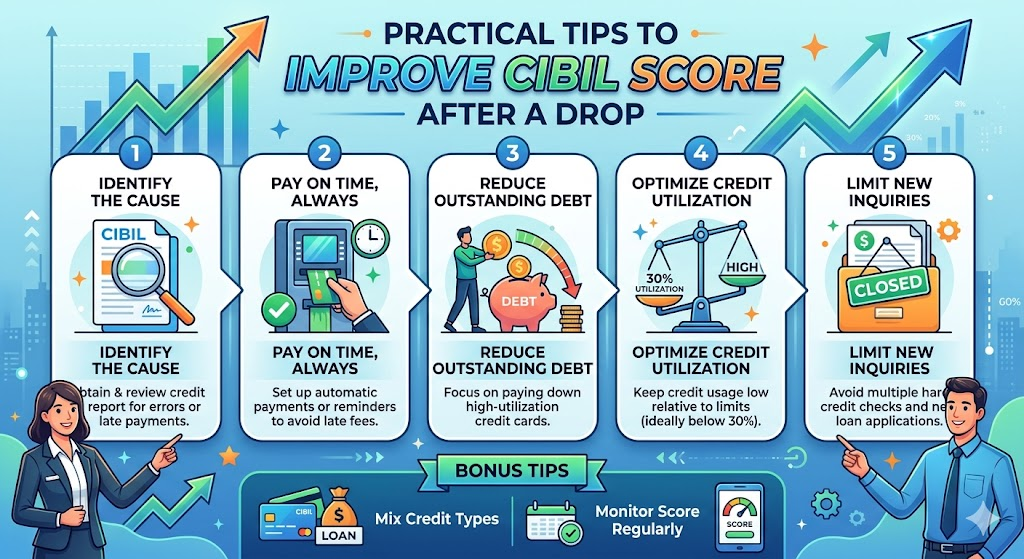 Practical tips to improve CIBIL score after a drop