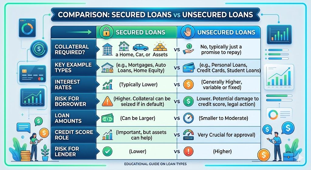 Secured and unsecured personal loan comparison chart